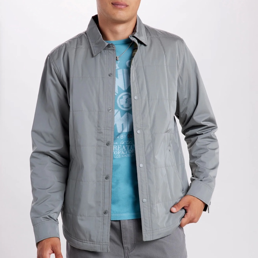 UNIONBAY Men's Light Gray Plaid Shirt Jacket reversible sz L